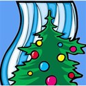 Christmas tree against blue stripe background