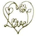 gold love word art with yellow flower center