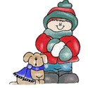 boy and dog in winter