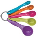 a white spoons with colour dots